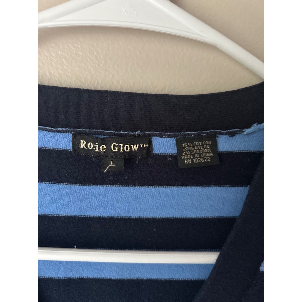 Y2K  Women's Striped V-Neck 3/4 Sleeve Button Front Cardigan Blue Black Normcore - Picture 4 of 5